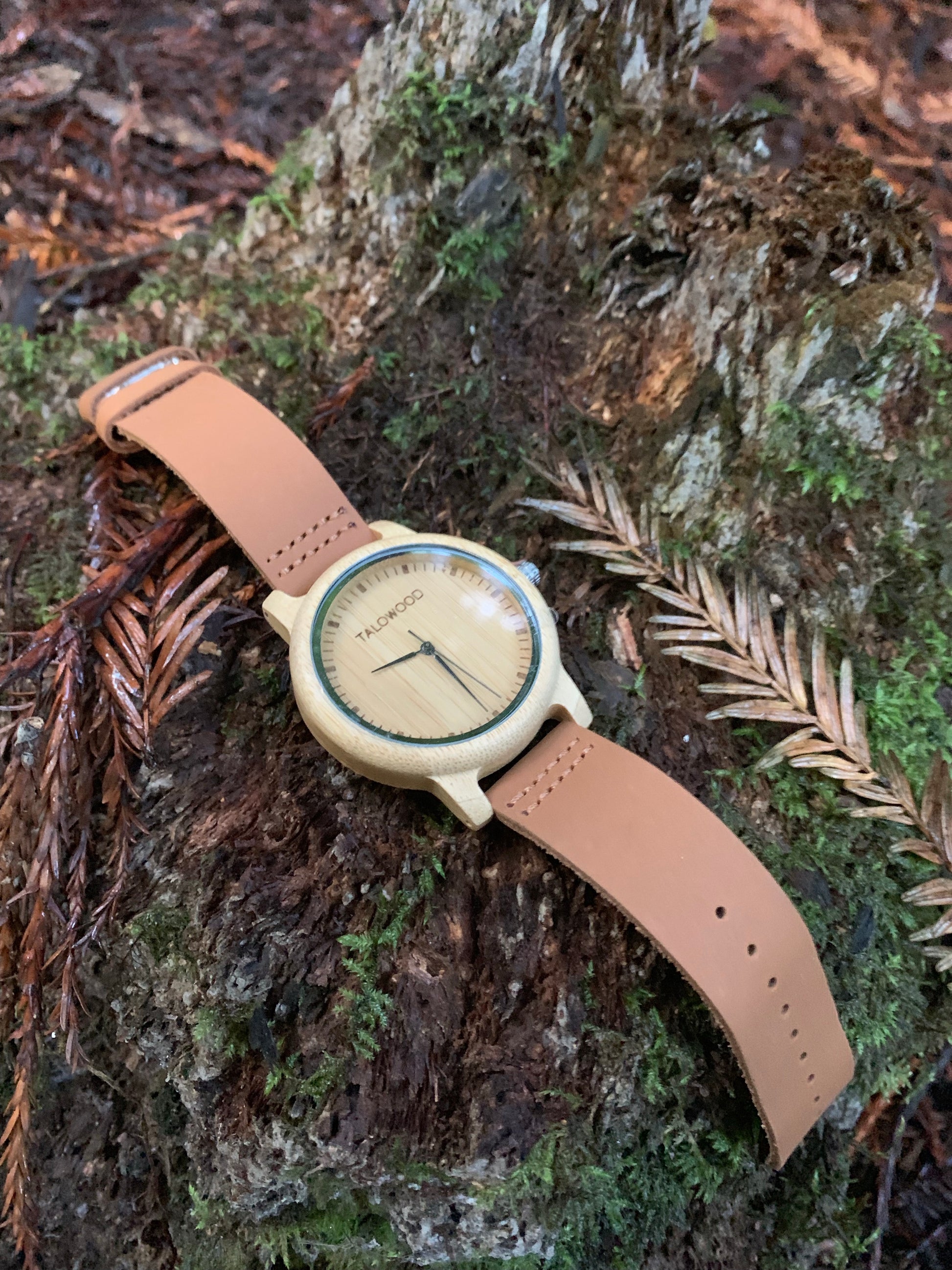 Taiah Lee Handcrafted Bamboo and Leather wood watch