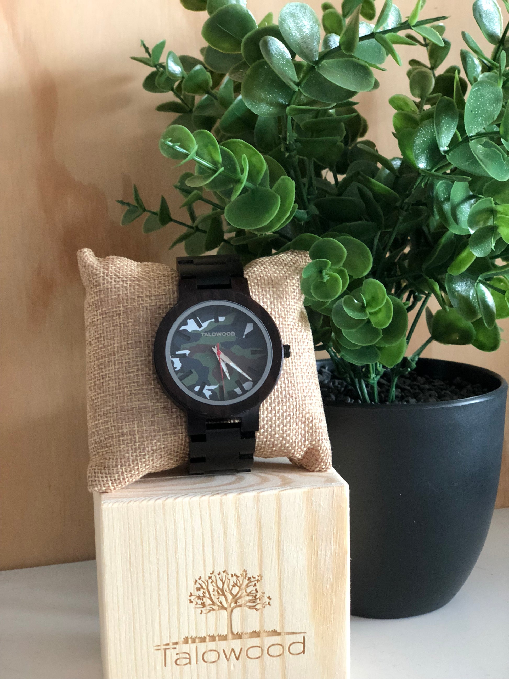 Talowood handcrafted walnut wood camo watch
