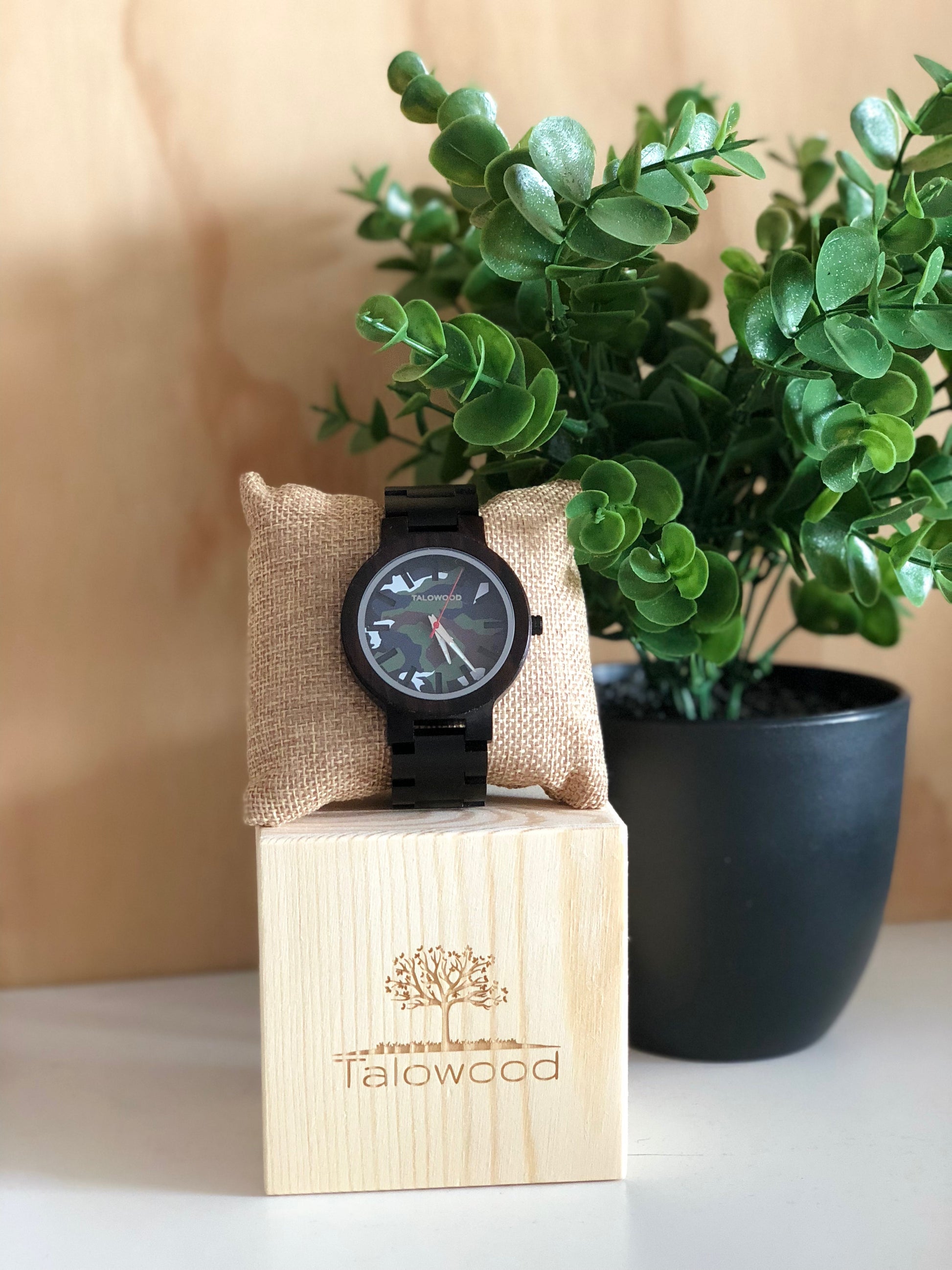 Talowood handcrafted walnut wood camo watch